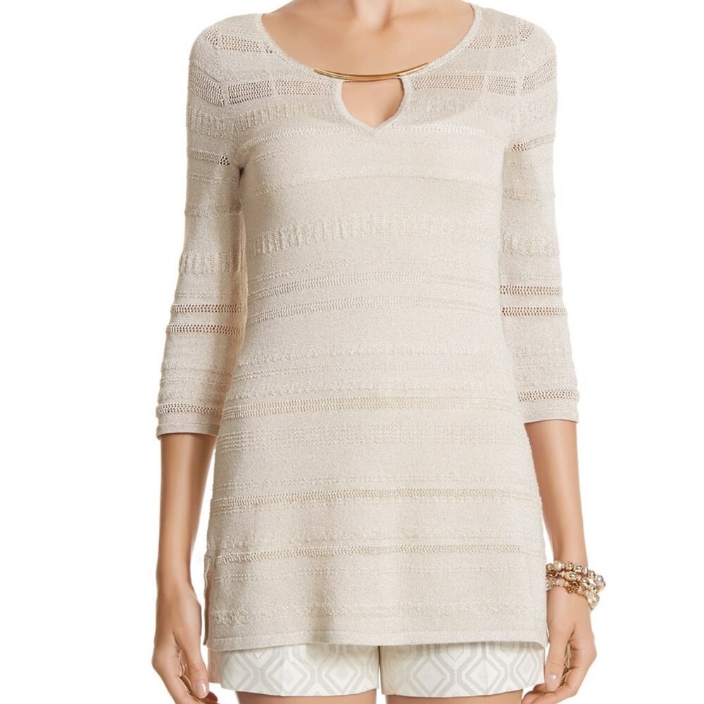 White House Black Market Gold Keyhole Tunic Size M